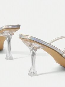 CUCCOO SZL Sandalias De Tacón Estilo Mulé Con Decoración De Mariposa Y Pedrería - Plateado - Ver 4