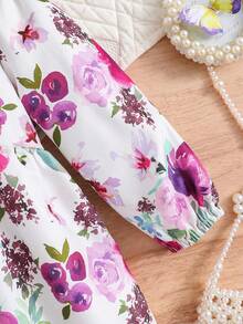 女嬰花領連身裙 - 米色 - 查看 5