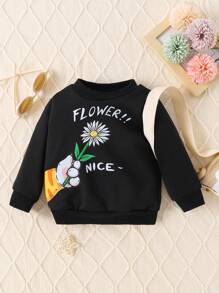 Baby Girl Floral & Slogan Graphic Sweatshirt - Black - View 1