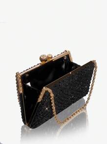 SHEIN SXY 奢華,優雅,閃爍華麗的鑽石裝飾黑色晚宴手拿包,適用於派對,舞會,約會,生日 - 黑色 - 查看 5