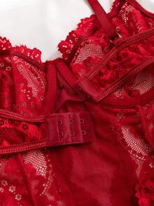 SHEIN Perspectiva De Encaje Y Lencería Sexy De Body - Burdeos - Ver 8