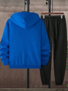 Aesthetic Post Nam Lá thư In Áo nỉ Bộ - Màu xanh lam - Xem 2