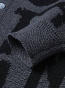 Manfinity EMRG Men Letter Pattern Cardigan - Dark Grey - View 8