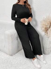 SHEIN LUNE Kích thước lớn Của phụ nữ Sọc Áo liền quần - màu đen - Xem 1