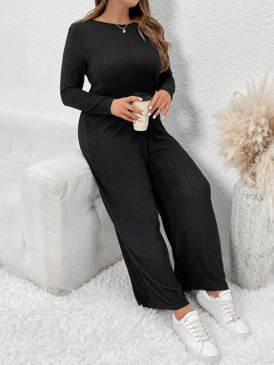 SHEIN LUNE Kích thước lớn Của phụ nữ Sọc Áo liền quần - màu đen - Xem 1