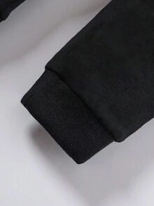 SHEIN Cô Gái Trẻ Đồ họa Chữ cái Áo Hoodie & Quần thể thao - màu đen - Xem 5