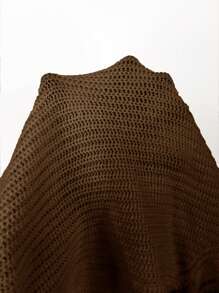 SHEIN LUNE 女鉤針落肩毛衣套頭衫 - 棕色 - 查看 7
