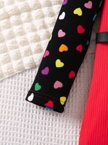 SHEIN Young Girl Colorful Heart Pattern Dress With Waist Bag - Burgundy - View 5