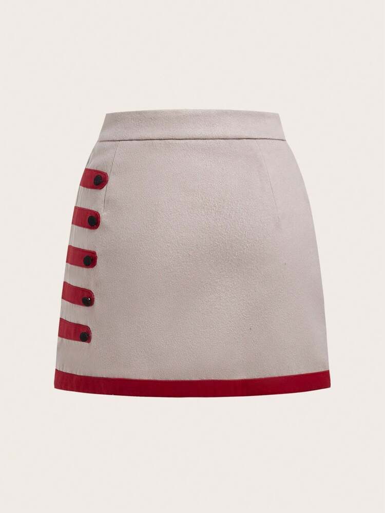 Button Detail Split Hem Skirt