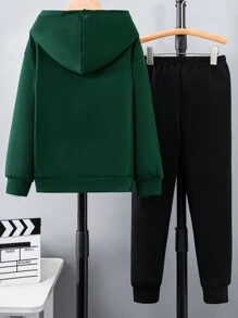 SHEIN Cậu bé Tween Đồ họa Khẩu hiệu Túi kangaroo Áo Hoodie & Quần thể thao - Nhiều màu - Xem 2