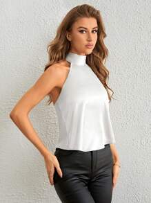 SHEIN Privé Chất rắn Buộc lại Áo hai dây - trắng - Xem 4