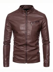 Chaqueta con cremallera y cuello alto para hombre - Rojo - Ver 1