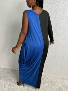 Slaydiva Vestido Plus De Dos Tonos Con Caída Lateral Sin Cinturón - Multicolor - Ver 3