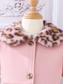 SHEIN Vải dệt kim ve áo nhung họa tiết da báo cho bé gái - Hồng - Xem 3