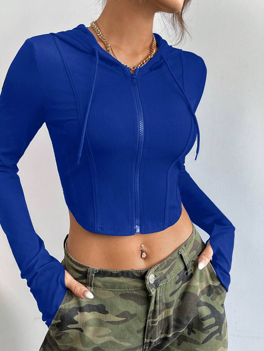 SHEIN EZwear Của phụ nữ Dây rút Quần skinny Áo khoác - Xanh đậm - Xem 1