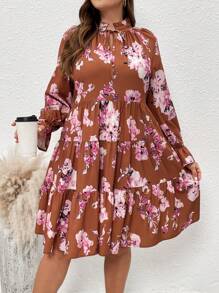SHEIN LUNE Kích thước lớn Của phụ nữ Hoa In Váy babydoll - Nhiều màu - Xem 3