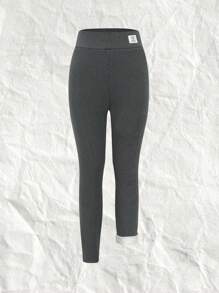 SHEIN EZwear Quần legging dệt kim lót nhiệt - Màu xám đen - Xem 3