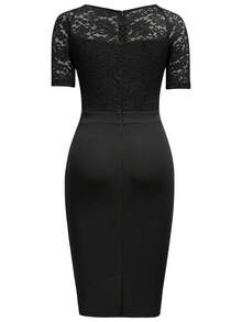 Của phụ nữ Màu thuần Viền tua Ruffle Xếp li Đầm - màu đen - Xem 2