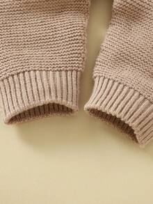 Em bé Màu thuần Dệt kim Romper - Màu Khaki - Xem 4