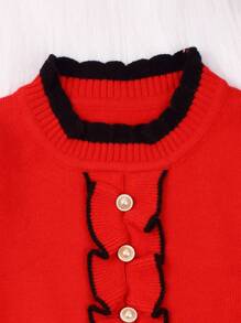 女嬰小高領生菜細節針織毛衣洋裝