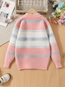 SHEIN Suéter con patrón de letra a rayas para niñas preadolescentes - Multicolor - Ver 2