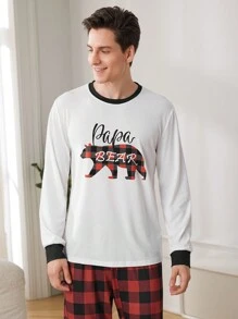 CoupledUp 1 Set Men's Animal & Letter Printed Homewear Loungewear Outfit, Fall Winter Clothes, Christmas - Multicolor - View 4