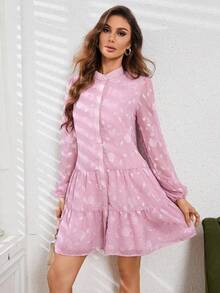 SHEIN Privé 女士花卉裝飾燈籠袖洋裝,荷葉邊設計 - 粉色 - 查看 6