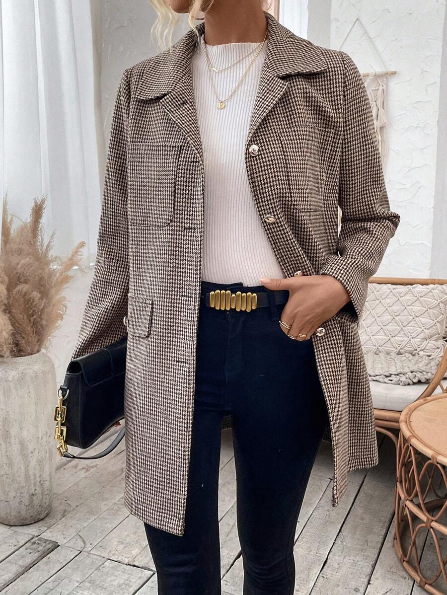 SHEIN LUNE Của phụ nữ Tay áo dài Họa tiết Nanh sói Checkered Áo khoác - Nhiều màu - Xem 1