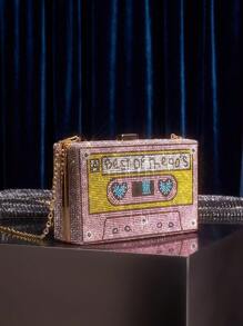 SHEIN SXY Pink Rhinestone Decorated Tape Recorder Bag Valentines