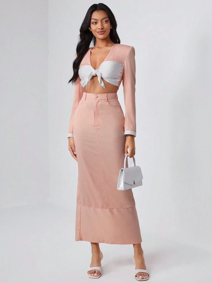 Amanda Daum Caballero Designer Solid Mermaid Hem Elegant Skirt, For Summer, Holiday