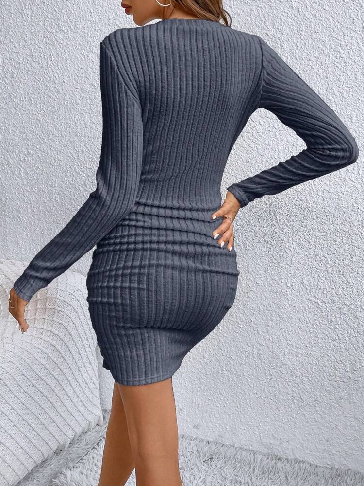 Women's Slimming Ribbed Knit Bodycon Dress Winter Casual Blue Spring