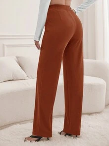 SHEIN Tall 字母拼接斜口袋褲子 - 鏽棕色 - 查看 2