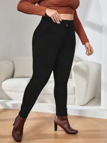 SHEIN Essnce Kích thước lớn Thon gọn Quần jean - màu đen - Xem 3