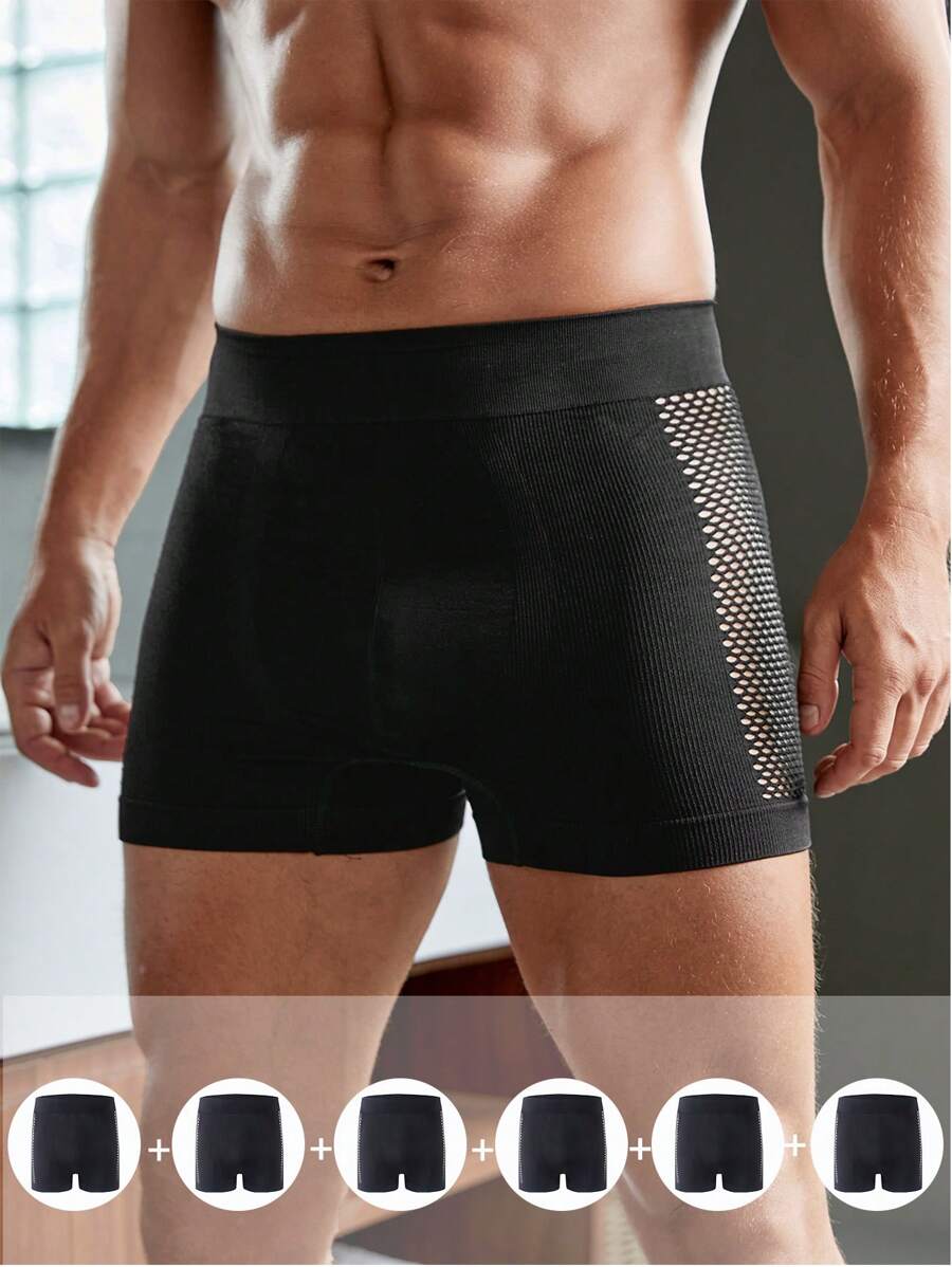 Men's Cutout Boxer Briefs 6 Pcs, - Black - View 1