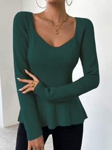 SHEIN Essnce 女款插肩袖甜心領毛衣,附插肩袖 - 綠色 - 查看 6