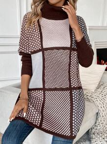 SHEIN LUNE Women's Plaid Hem Slit Knit Pullover Fall Winter Sweater - Multicolor - View 6