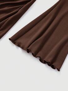 SHEIN MOD Robe fourreau marron, robe longue avec manches, décolleté drapé, manches évasées, froncé taille, ourlet enveloppé, robe cache-cœur, robe pour garden party - Tabac - Voir 4