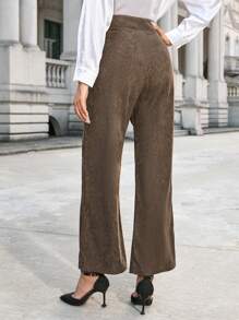 GENKIRA High Waisted Wrap Wide Leg Pants Fall Cloth For Women - Coffee Brown - View 2