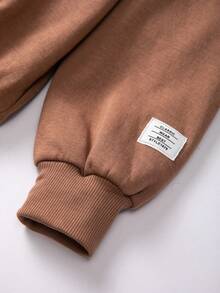 Teen Girl Letter Graphic Drop Shoulder Hoodie & Sweatpants - Khaki - View 6
