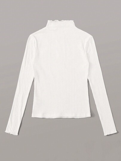 Robe de printemps Top à col montant côtelé avec bordure à effet laitue