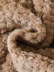 SHEIN 男嬰字母補丁細節毛絨夾克和褲子不帶T恤 - 卡其色 - 查看 4