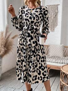 SHEIN LUNE Women's Allover Printed Pleated Dress - Apricot - View 1