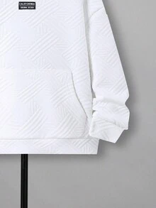 SHEIN Tween Boy Letter Patched Kangaroo Pocket Drop Shoulder Hoodie - White - View 4