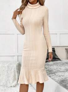 SHEIN Clasi Apricot Fish Tail High Neck Dress - Apricot - View 6