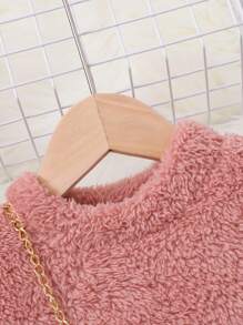 SHEIN Young Girl Solid Teddy Dress With Bag - Pink - View 4