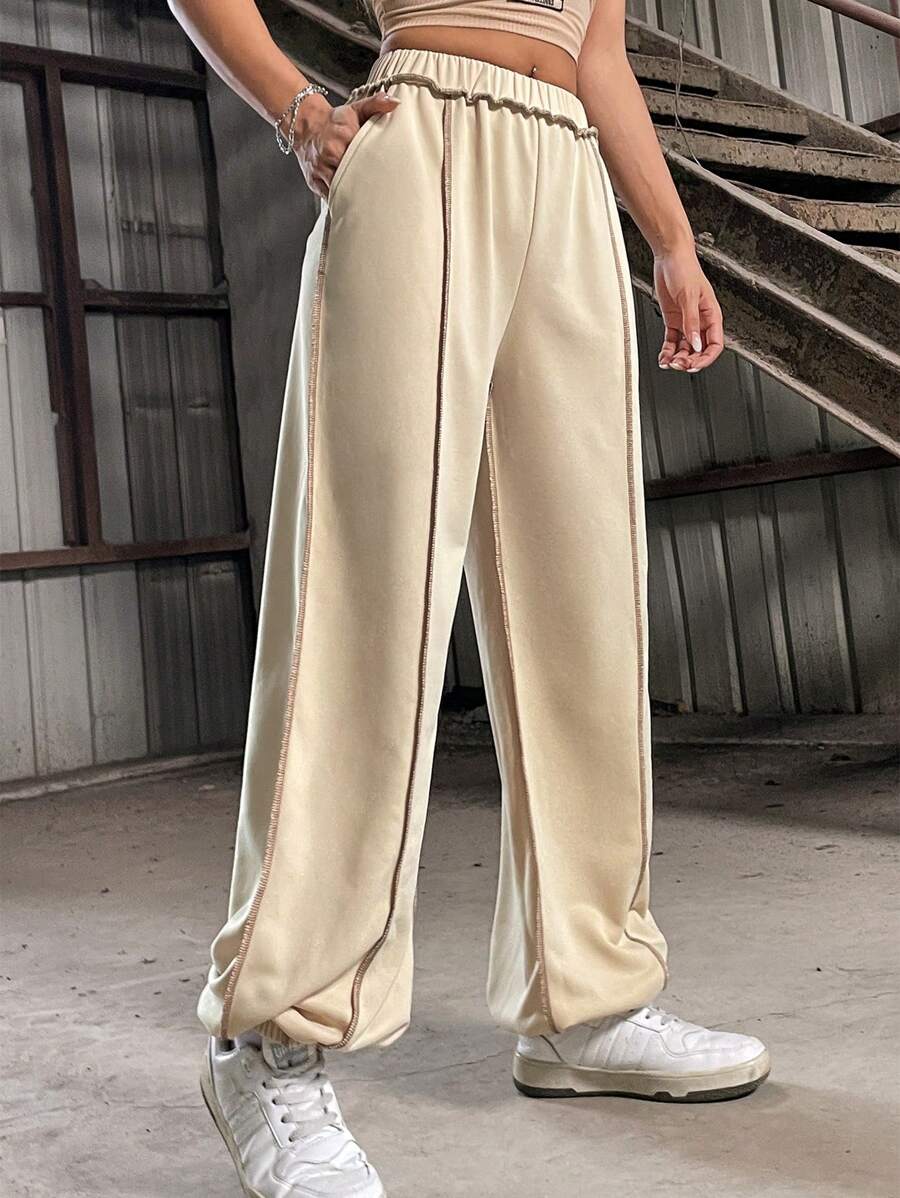 SHEIN Unity 女士彈性腳踝束口長褲 - 杏色 - 查看 1