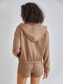 Ocili Leisure Zip Up Drawstring Hooded Lounge Top
