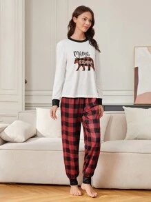 CoupledUp 1件套女性動物&棋盤格印花家居服套裝 - 彩色 - 查看 6