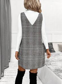 SHEIN Clasi 格紋印花前紐扣洋裝無毛衣 - 彩色 - 查看 2