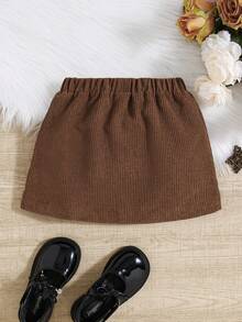 SHEIN 少女時尚優美編織實色臀部束口蓬蓬裙 - 鏽棕色 - 查看 2